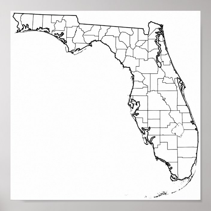 Florida Counties Blank Outline Map Poster | Zazzle.co.uk