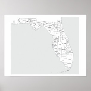Florida counties map with outlines and names poster