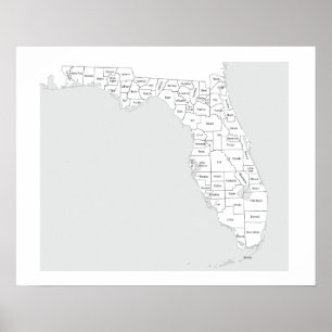 Florida counties map with outlines and names poster