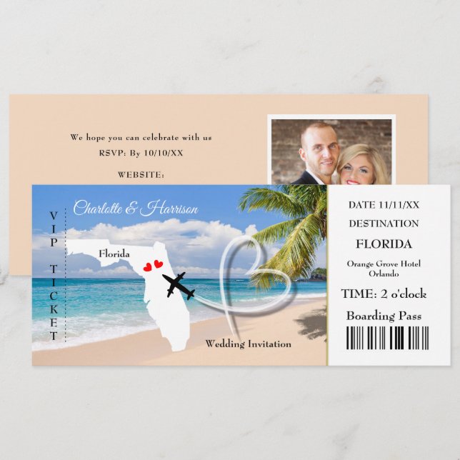 Florida Destination Wedding Ticket Boarding Pass Invitation (Front/Back)