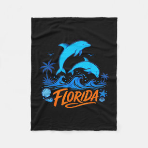 Florida dolphins playful ocean waves design fleece blanket