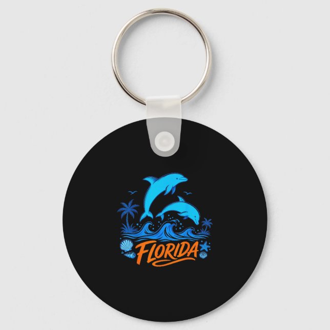 Florida dolphins playful ocean waves design  key ring (Front)