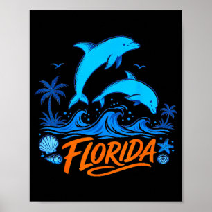 Florida dolphins playful ocean waves design poster