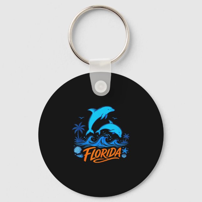 Florida dolphins playful ocean waves design tank key ring (Front)