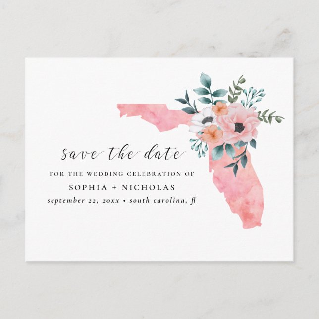 Florida. Elegant pink flower. Floral save the date Announcement Postcard (Front)