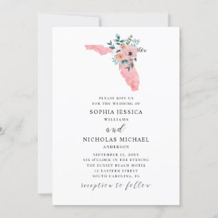 Florida. Elegant pink flower. Watercolor floral Invitation