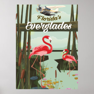 Florida Everglades cartoon travel poster