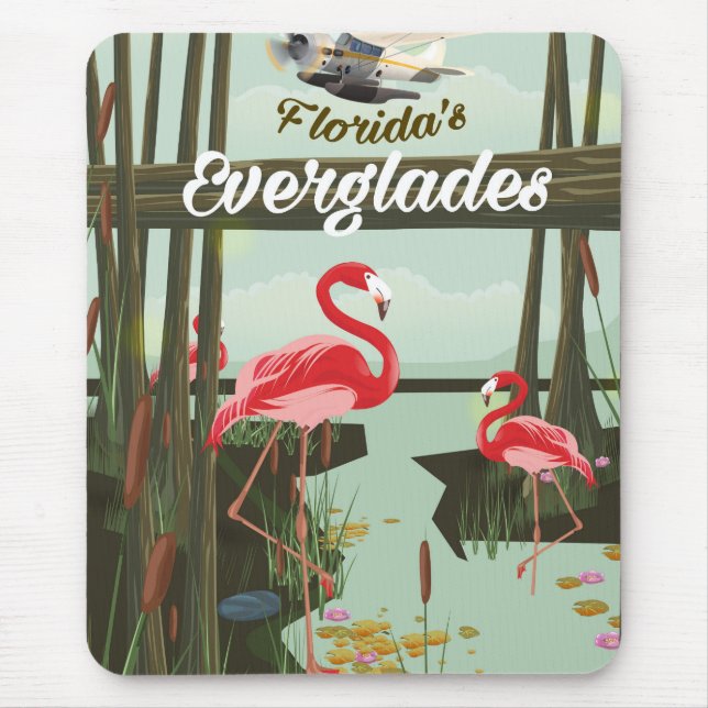Florida Everglades cartoon travel poster Mouse Mat (Front)