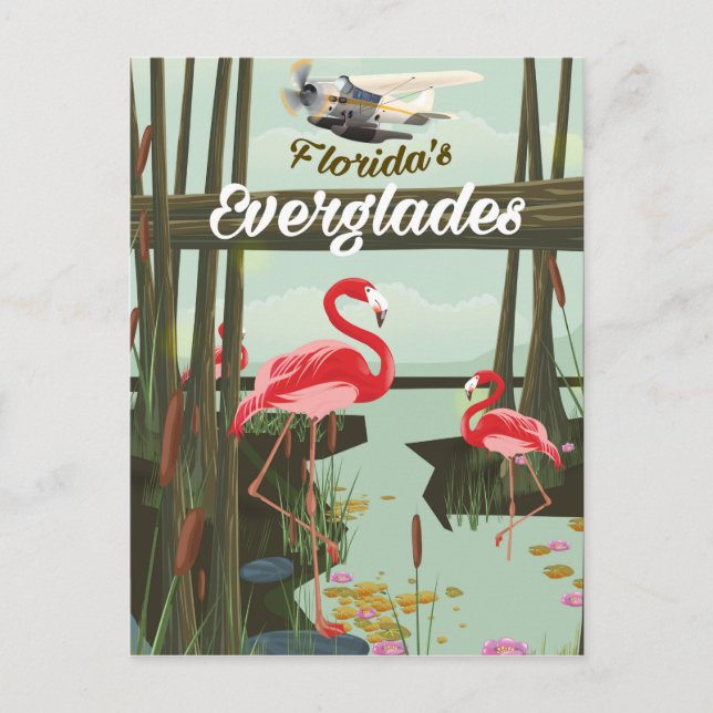 Florida Everglades cartoon travel poster Postcard (Front)