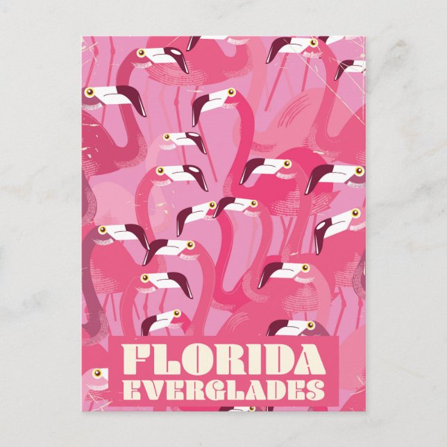 Florida Everglades Flamingo vintage travel poster Postcard (Front)
