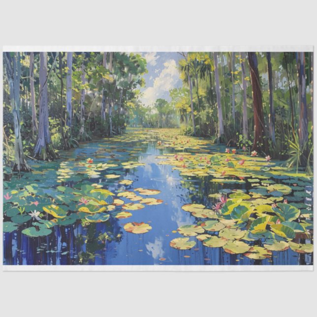 Florida Everglades River Trees Painting Decoupage Tissue Paper (Front)