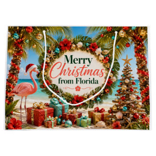 Florida Festive Flamingos Christmas  Large Gift Bag