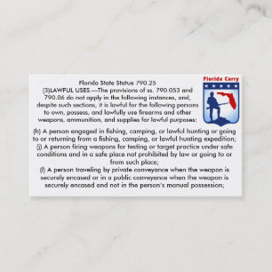Florida Firearms Open Carry Laws Business cards.. Business Card