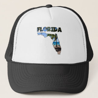 Florida FL Palm Tree and Beach Light Print Trucker Hat