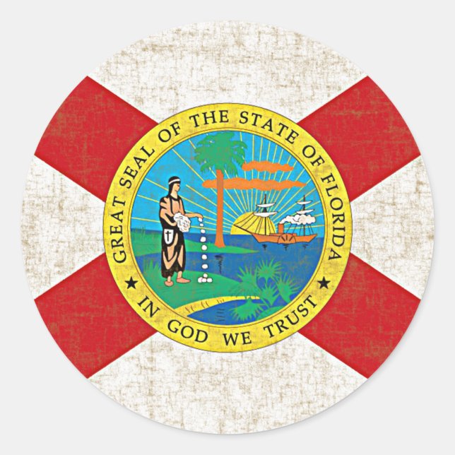 FLORIDA FLAG AGED CLASSIC ROUND STICKER (Front)