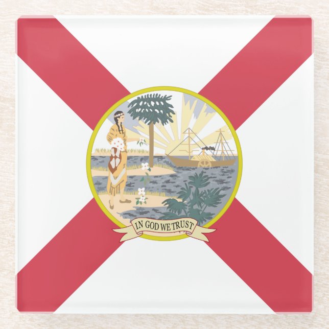 Florida Flag: The Sunshine State of Floridians Glass Coaster (Front)