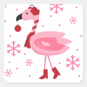 Florida Flamingo Tropical Beach Christmas Holiday Square Sticker