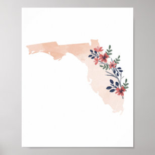 Florida Floral Watercolor State Poster