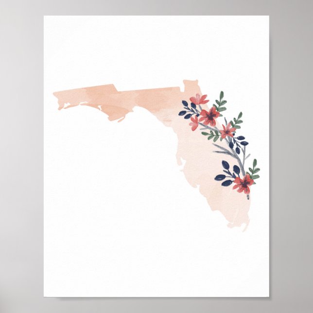 Florida Floral Watercolor State Poster (Front)