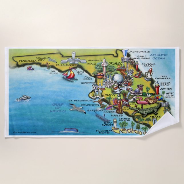 Florida Fun Map Beach Towel (Front)