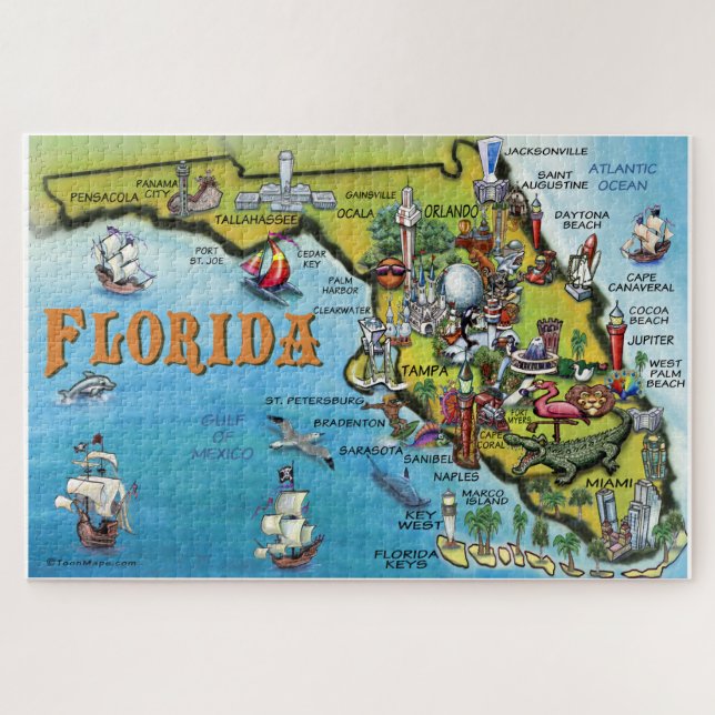 Florida Fun Map Jigsaw Puzzle (Horizontal)