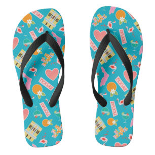 Florida Fun Pattern Turquoise Flip Flops