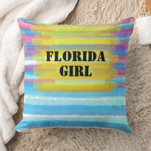 Florida Girl Pink Blue Sunset Watercolor Cushion