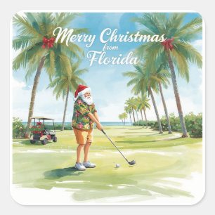 Florida Golf Merry Christmas with Santa Claus Square Sticker