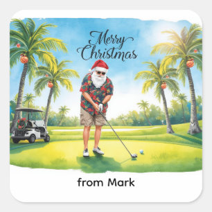 Florida Golf Merry Christmas with Santa Claus Square Sticker