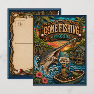 Florida Gone Fishing Longnose Gar Postcard