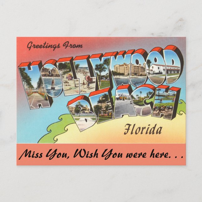 Florida, Greetings from Hollywood Beach Postcard (Front)