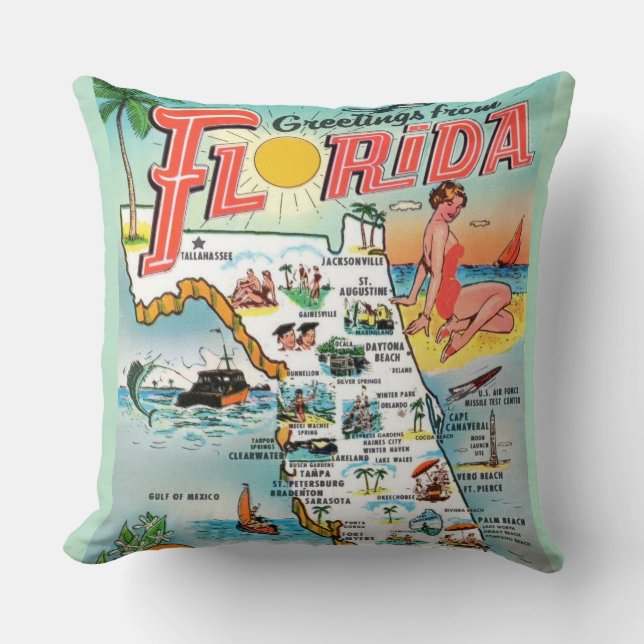  Florida Greetings Map Pillow (Front)
