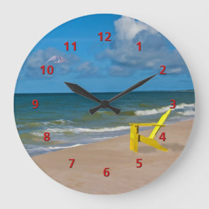 Florida Gulf Coast Beach with Empty Chair Large Clock