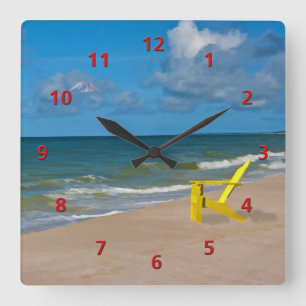 Florida Gulf Coast Beach with Empty Chair Square Wall Clock