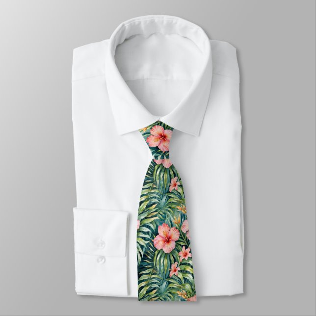 Florida Hibiscus Pattern  Tie (Tied)