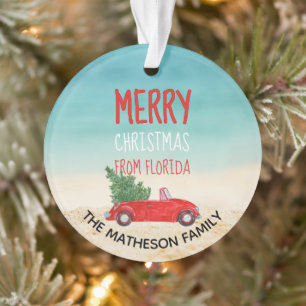Florida Holiday Tropical Beach Merry Christmas Ornament