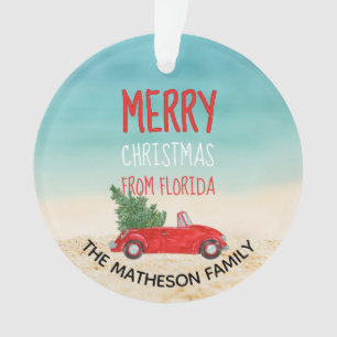 Florida Holiday Tropical Beach Merry Christmas Ornament