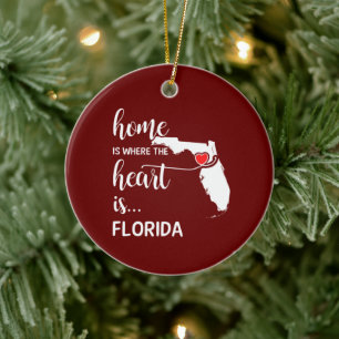 Florida home is where the heart is personalized ceramic tree decoration