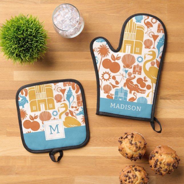 Florida Icons Oven Mitt & Pot Holder Set (Top Down)
