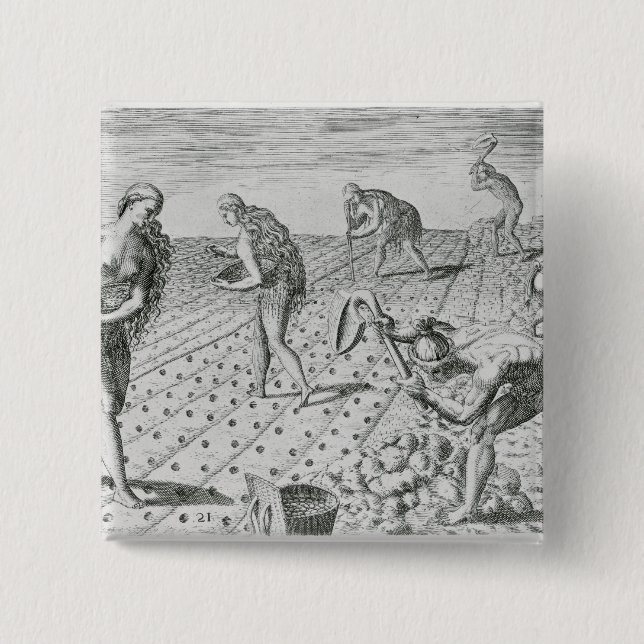 Florida Indians planting maize 15 Cm Square Badge (Front)