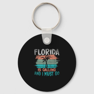 Florida Is Calling And I Must Go Retro Palm Trees Key Ring