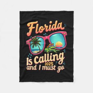 Florida Is Calling And I Must Go Summer Vibes Flor Fleece Blanket