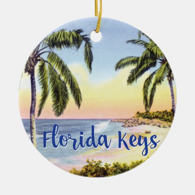 Florida Keys beach scene Ceramic Tree Decoration (Front)