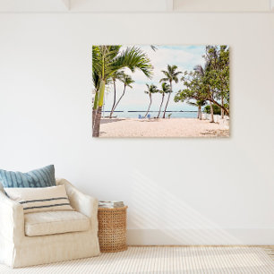 Florida Keys Beach with Palm Trees and Chairs Canvas Print