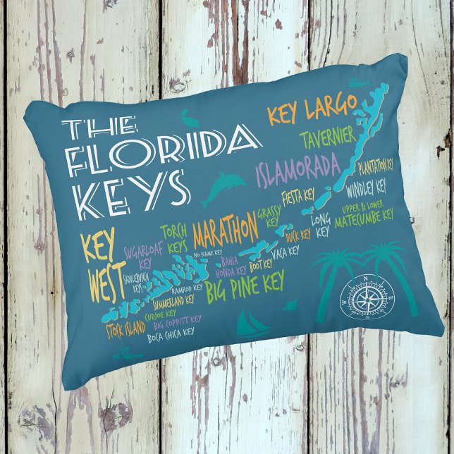 Florida Keys colourful map with island names Decorative Cushion (Creator Uploaded)