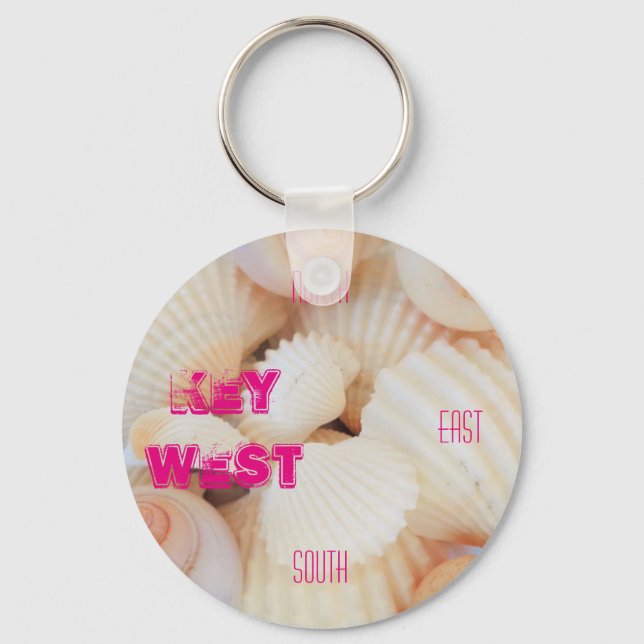 Florida Keys Key West Compass Sea Shells Beach Key Ring (Front)