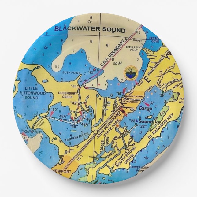Florida Keys Nautical Chart Paper Plates (Front)