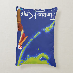 Florida Keys Pelican Vintage travel poster Decorative Cushion