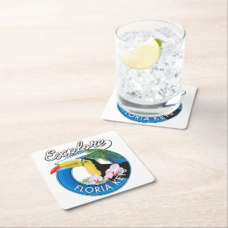 Florida keys retro logo square paper coaster