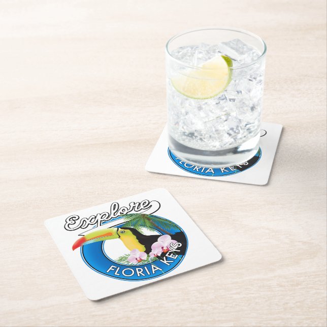 Florida keys retro logo square paper coaster (Insitu)